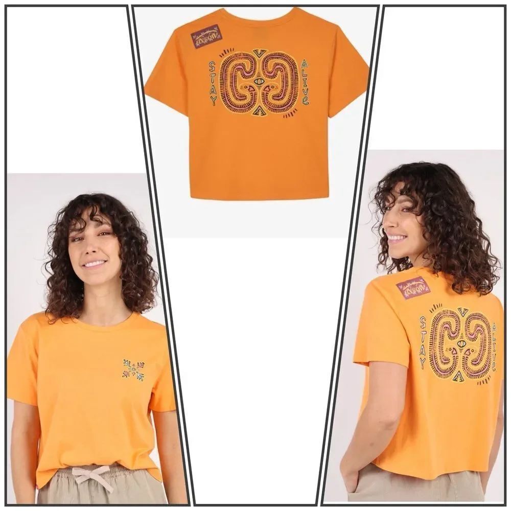 OXBOW Womens TisurfâCropped Printed Short Sleeve T Shirt Orange Large